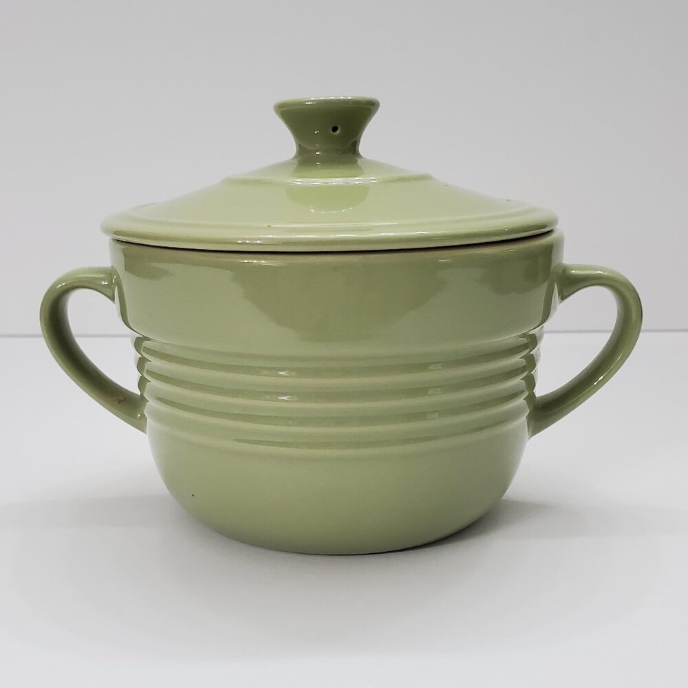 Well Equipped Kitchen Sage Green Covered Handled Soup Chili Bowl Sugar Bowl Lid